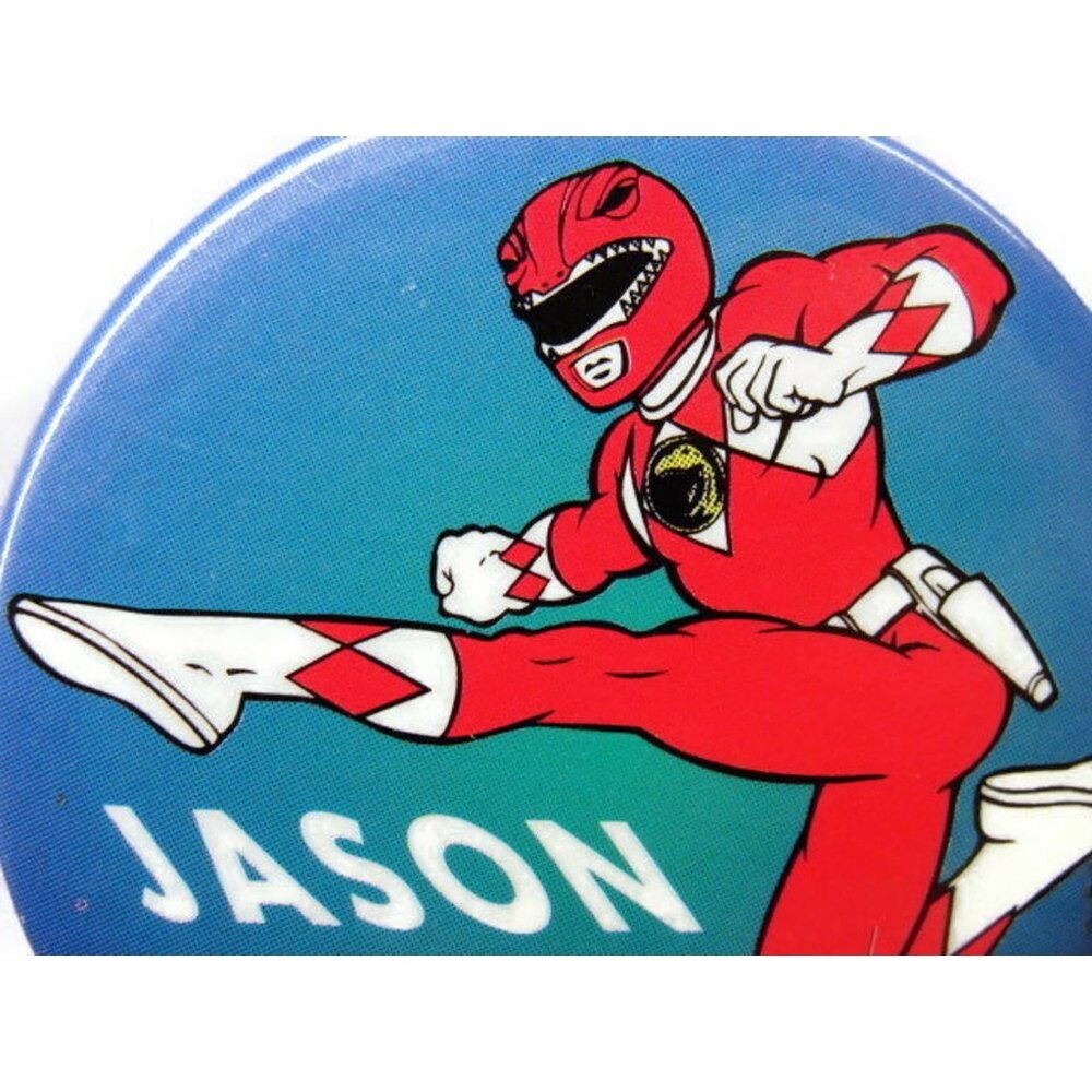 Vintage Power Rangers Jason Button Pin Red Ranger Mighty Morphin 2" Round Collec